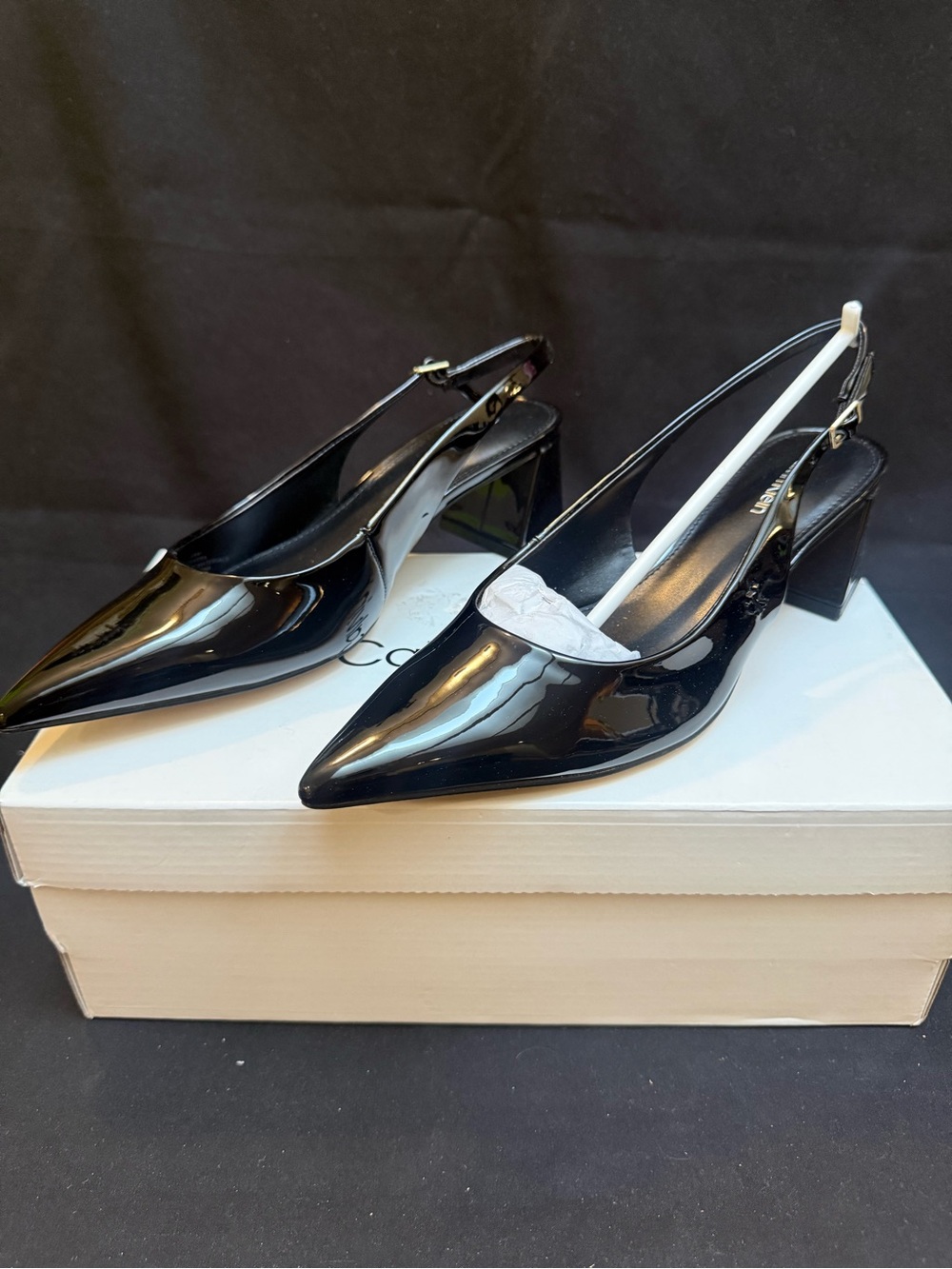 NEW Calvin Klein Sarra Slingback Black Patent Block Heel Women’s Size 6.5m